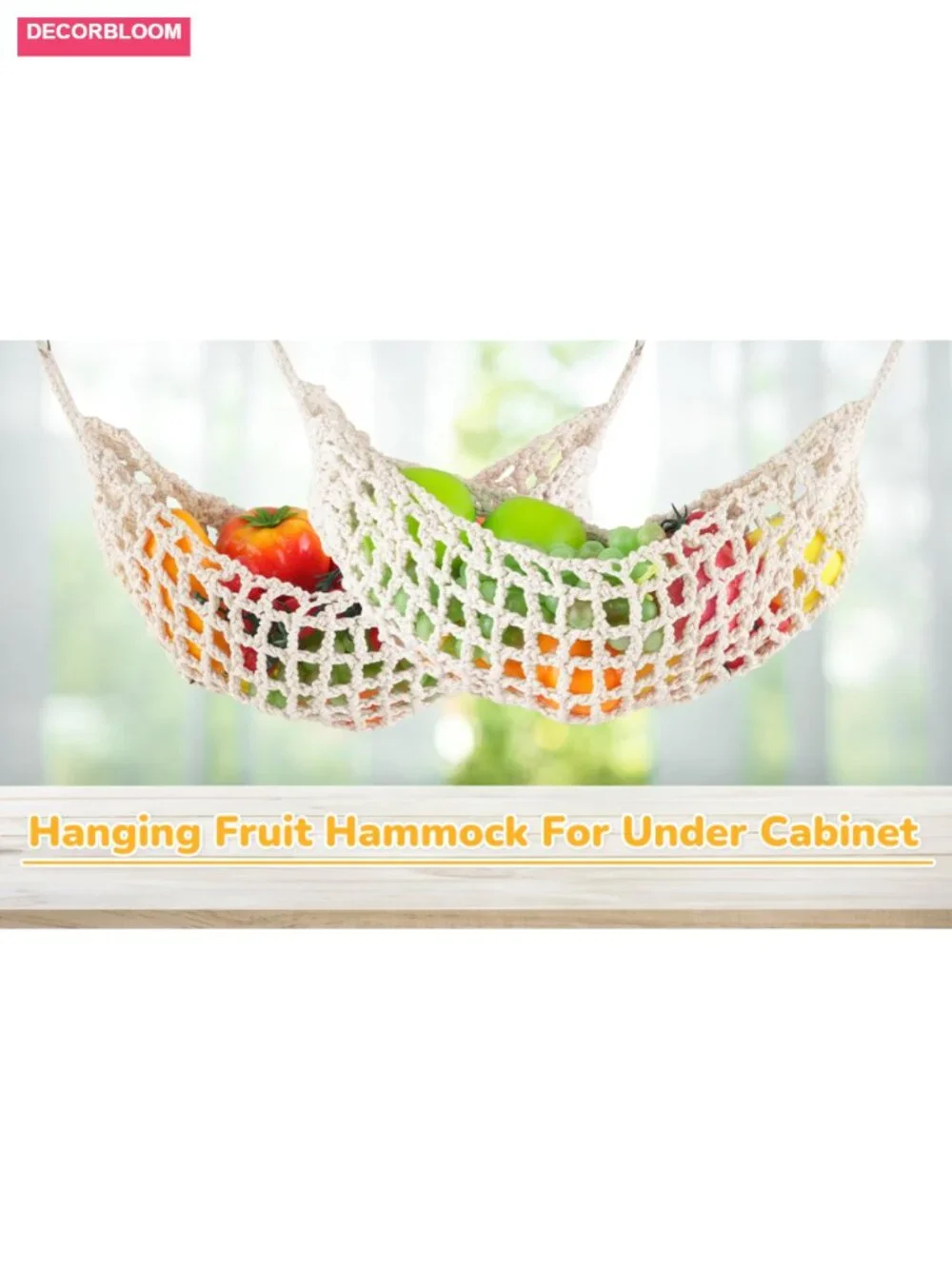 Hanging Fruit Hammock Basket Macrame Hand-Woven Produce Vegetable Storage with